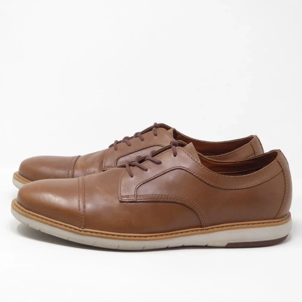 Clarks Mens Draper Cap Toe Oxford Shoes Tan Brown Leather Lace Up 13